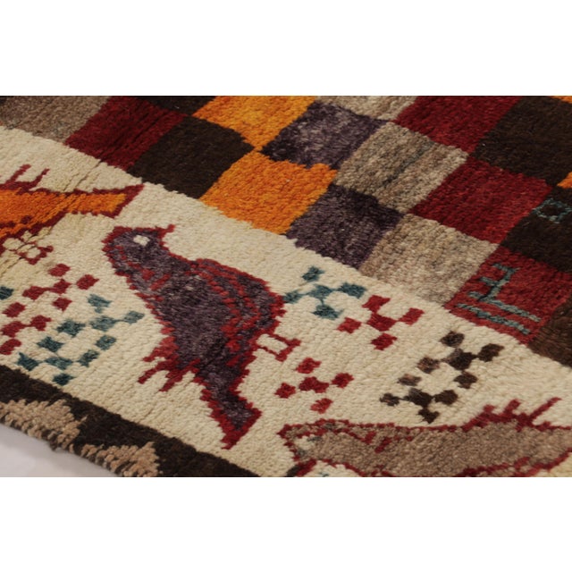 Tribal Vintage Persian Gabbeh Rug, Checkerboard and Bird Pictorials - Rug & Kilim For Sale - Image 3 of 10