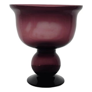 Mid-Century Hand-Blown Amethyst Art Glass Pedestal Compote Bowl 10" For Sale
