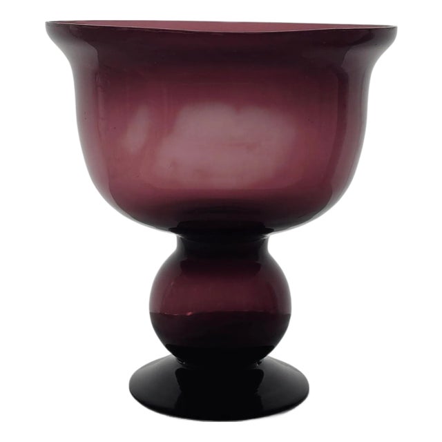 Mid-Century Hand-Blown Amethyst Art Glass Pedestal Compote Bowl 10" For Sale