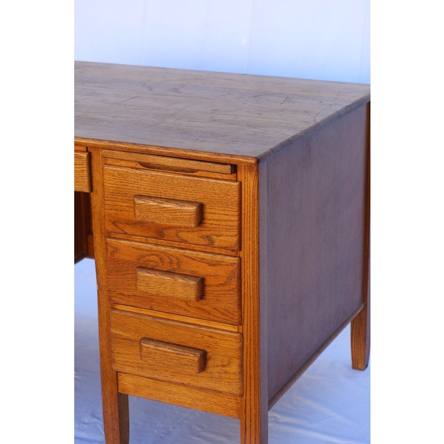 1940s Vintage Solid Oak Pedestal Desk, C. 1940s For Sale - Image 5 of 6