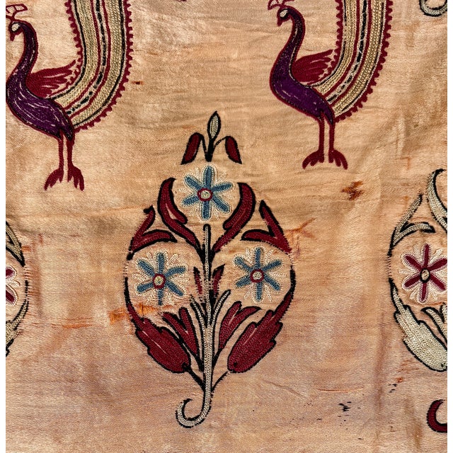 Textile Antique Indian Silk Embroidery Textile, Framed For Sale - Image 7 of 18