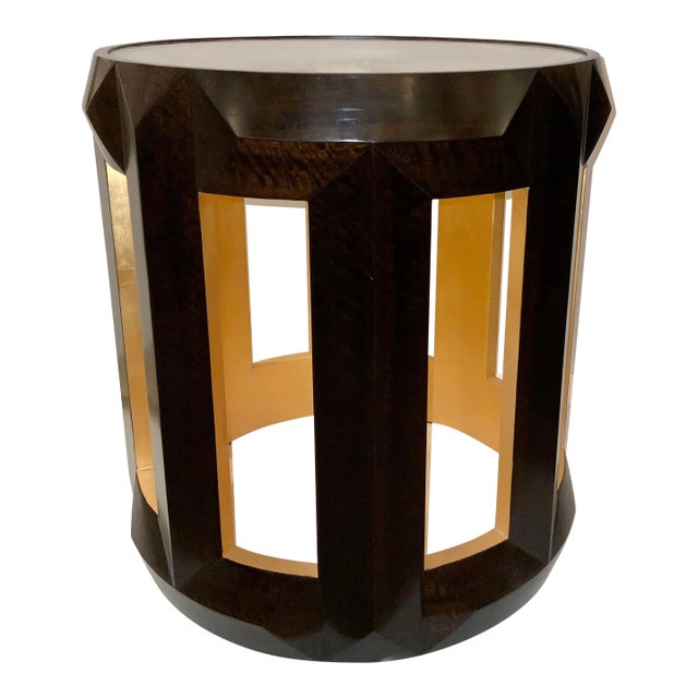 Theodore Alexander Modern Walnut and Gold Finished Charles End Table For Sale