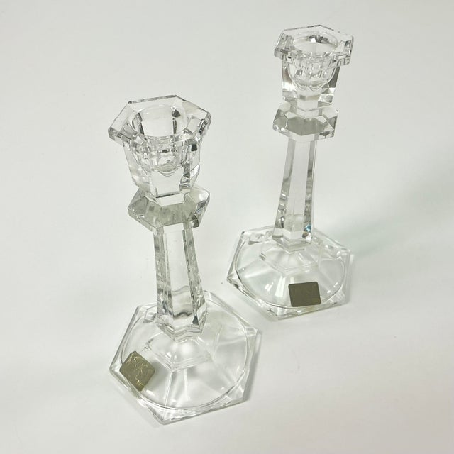 Glass 1980s Vintage Traditional Americana Hollywood Regency Mikasa Crystal Candlestick Holders - A Pair For Sale - Image 7 of 9