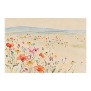 Wildflower Art Print – Floral Meadow Landscape, 18" X 12" For Sale