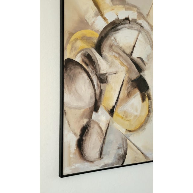 Mid-Century Modern Mid-Century Modern Cubist Painting in Browns and Neutrals Original Artwork in Custom Black Frame 1960s For Sale - Image 3 of 8