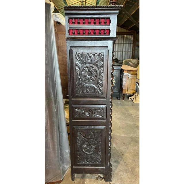 1800's Antique Breton, French, Carved, Shelves, Red Interior, Bookcase! For Sale - Image 10 of 11