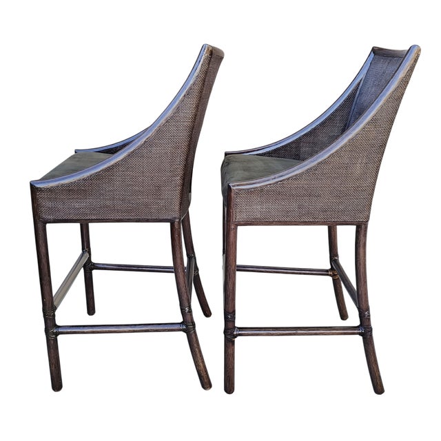 2010s Barbara Barry for McGuire Caned Bar Stools, Set of 2 For Sale - Image 5 of 9