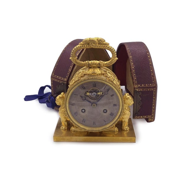 Charles X Travel Officer's Pendule Clock in Gilded Bronze by Le Roy For Sale - Image 4 of 16