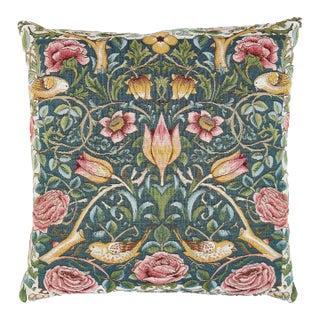 Tulip & Rose Blue Tapestry Cushion With Feather Filler - 46 X 46cm For Sale