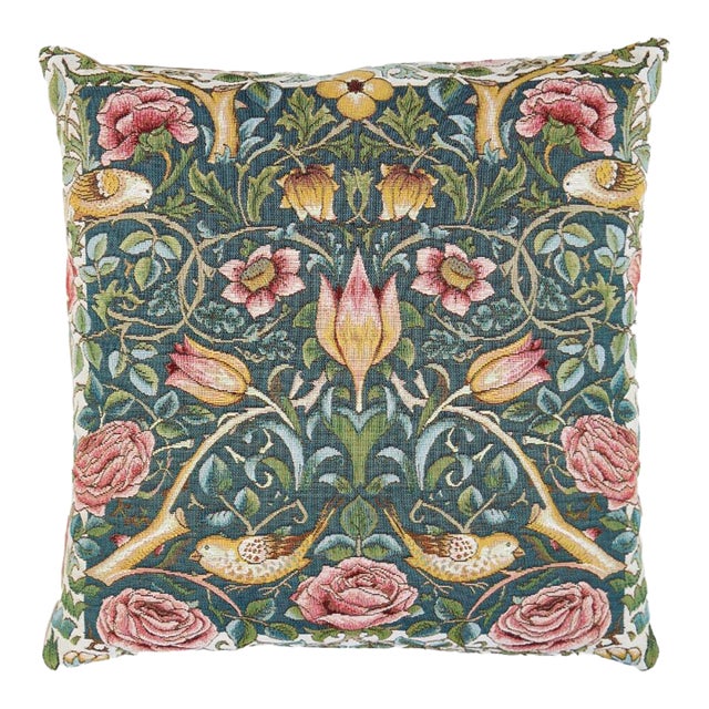 Tulip & Rose Blue Tapestry Cushion With Feather Filler - 46 X 46cm For Sale