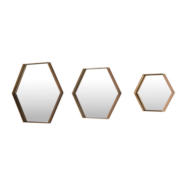 Contemporary Italian Medium Hexagonal Cassiopeia Wall Mirror in Burnished Metal For Sale - Image 3 of 5