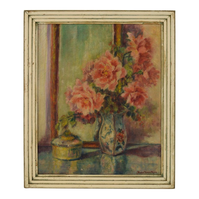 Roses With Vase Still Life by Bonnie Beach Ryan For Sale