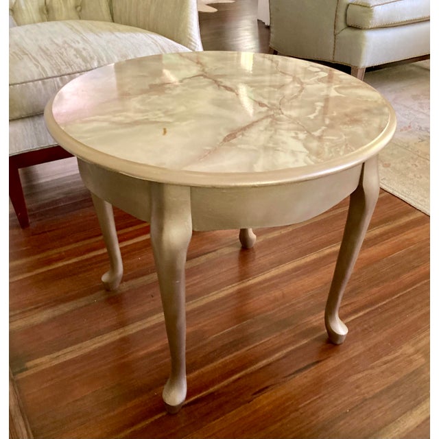 Platinum Vintage Coffee/Side Tables With Faux Marble Tops For Sale - Image 8 of 12