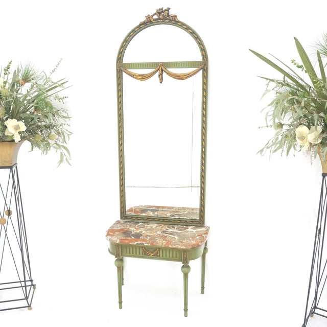 Green Marble Top Console Dome Shape Green & Gold french Pier Mirror For Sale - Image 8 of 11