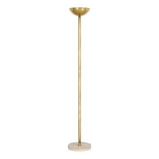 Gold-Plated Brass and Travertine Stone Floor Lamp, 1970s For Sale
