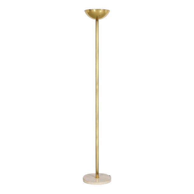 Gold-Plated Brass and Travertine Stone Floor Lamp, 1970s For Sale