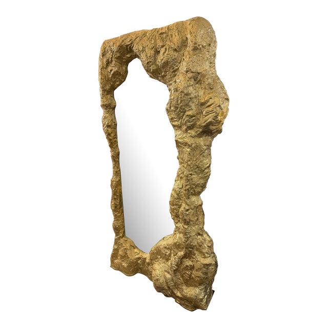 Custom - Made Cave Rock Formation Gold Finish Resin Floor Mirror For Sale