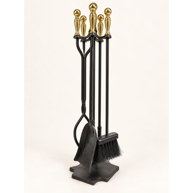 1960s Vintage Cast Iron and Brass Fireplace Tools, 1960s, Set of 6 For Sale - Image 5 of 8