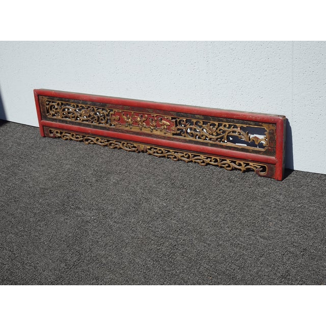 Asian Vintage Oriental Asian Hanging Wall Decor ~ Decorative Red Carved Accent #2 For Sale - Image 3 of 10