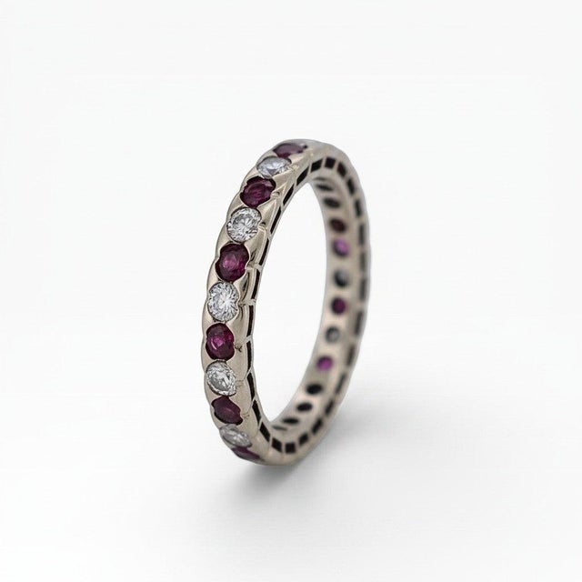 1990s Vintage Ruby & Diamond Eternity Ring 18k Gold - 1990s, Size 6 For Sale - Image 5 of 6