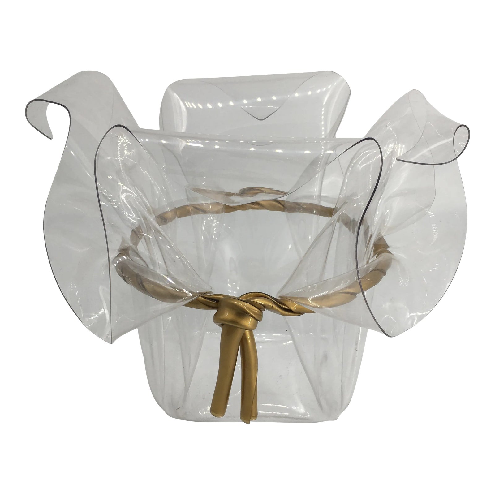 1970s Clear Lucite Handkerchief Vase With Gold Gilt Rope | Chairish