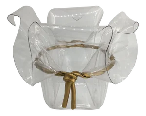 1970s Clear Lucite Handkerchief Vase With Gold Gilt Rope