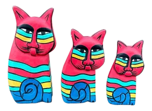 Vintage Hand-Painted Folk Art Cats- Set of 3