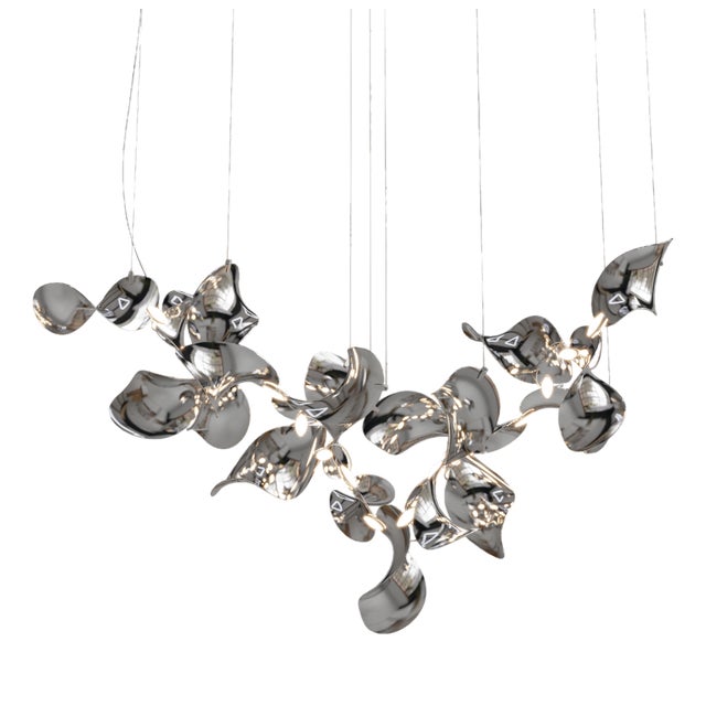 Dune 20 Cluster Chandelier with Silver Hand Polished Shades by Daniel Becker for Moss Objects For Sale