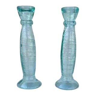 ( Set of 2 ) Made in Spain Antique Glass Candlestick / Vase For Sale