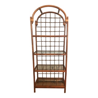 Vintage Bamboo Rattan Glass Etagere For Sale
