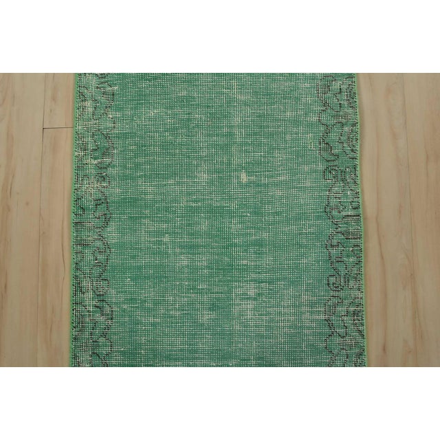 1980s Tabriz Runner 1’11” X 10’9” Green Wool Vintage Overdyed Hand-Knotted Rug For Sale - Image 5 of 12