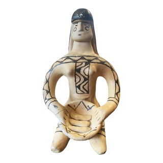 Vtg Karaja Brazil Clay Primitive Sculpture ~ Clay Tribal Made Female Statue 7.25" H For Sale