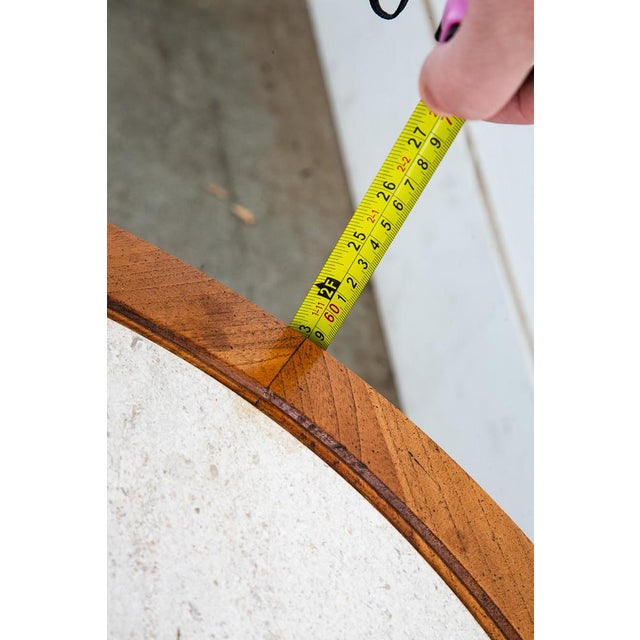 1960s Mid Century Modern Side Table End Nightstand Round Travertine Top Door Vintage For Sale - Image 12 of 12