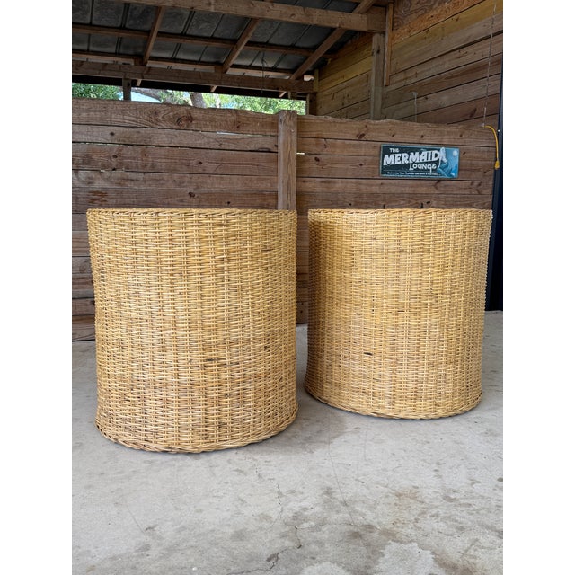 Pair of Monumental Coastal Organic Modern Rattan Weave Dining Table Bases by Wicker Works For Sale - Image 12 of 12