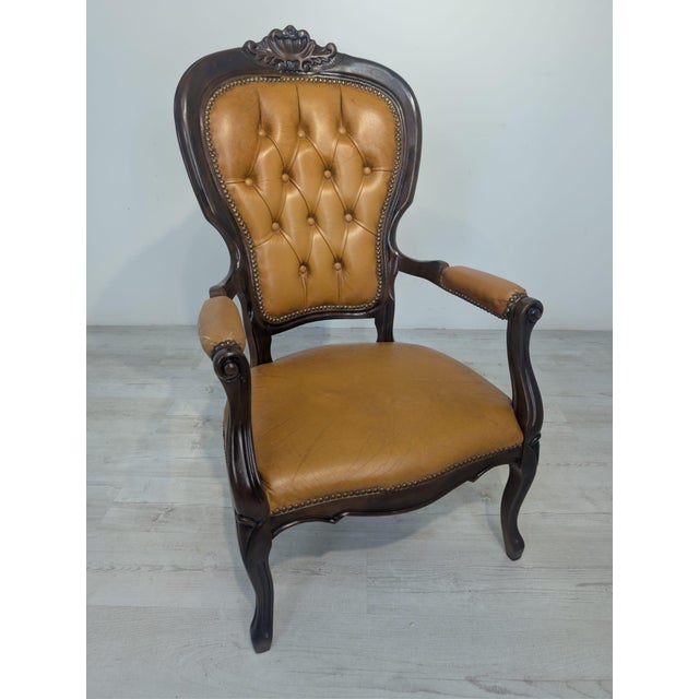 Vintage Chippendale Armchair in Leather, 1975 For Sale - Image 15 of 15