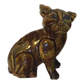 Antique 19th Century Chinese Glaze Porcelain Tiger Cat Figure For Sale