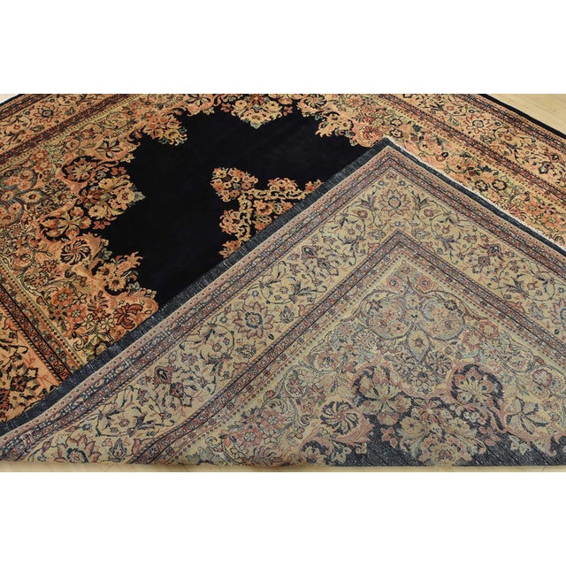 Sarouk Rug 9′ X 11’9” Blue Wool Semi-Antique Traditional Hand-Knotted Carpet For Sale - Image 14 of 15