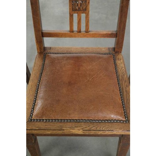 Wood Art Nouveau Style Oak & Sheepskin Dining Chairs, Set of 4 For Sale - Image 7 of 16