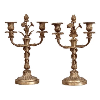 18th Century Pair of Rare Eugène Bazart Louis XVI Gilt Bronze Two-Light Candelabra For Sale
