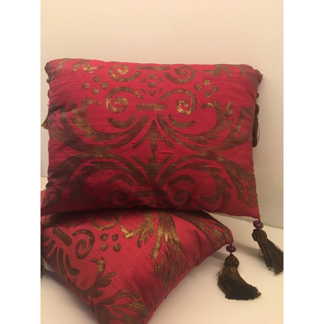 Italian Vintage Pair of Isabelle H.Hand Painted Cherry Silk, Accessary Pillows, For Sale - Image 3 of 9