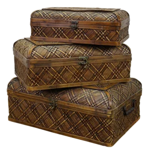 Late 20th Century 3 Japanese Woven Wicker Rattan Yanagigori Graduated Nesting Boxes 20"