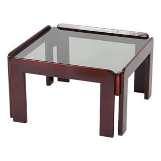 Square Coffee Table with Smoked Glass by Afra & Tobia Scarpa, Italy, 1960s For Sale
