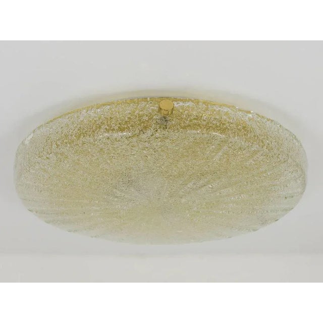 Metal Textured Glass and Brass Flush Mount attributed to Carl Fagerlund for Orrefors, Sweden, 1950s For Sale - Image 7 of 11