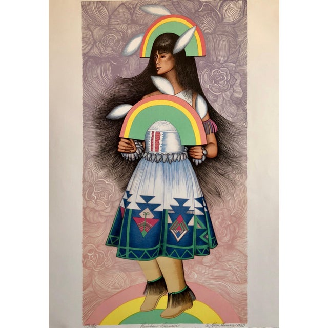 Alice Asmar, Rainbow Dancer, Native American Indian Lithograph California Woman Artist, 1980 For Sale