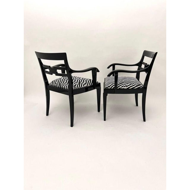 1920s Art Deco Armchairs in Black Lacquer and Black-Creme Fabric, 1925 For Sale - Image 5 of 17
