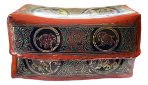 Thai Lacquer Bamboo Pillow Wood Box 6.5" W