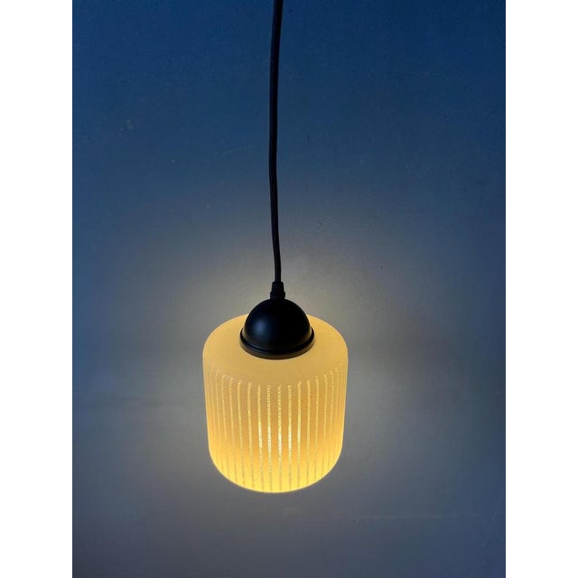 Mid-Century Round Striped Glass Pendant Lamp For Sale - Image 3 of 11