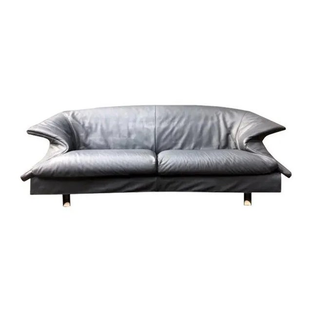 Blue-Grey Leather Sofa from Saporiti Italia, 1980s For Sale - Image 12 of 12