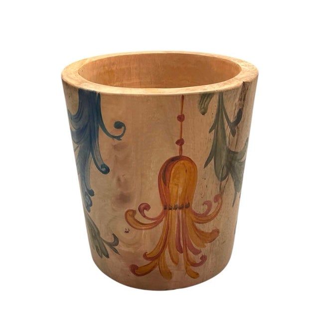 Vintage Hand-Painted Teak Wood Cachepot / Planter For Sale - Image 4 of 12