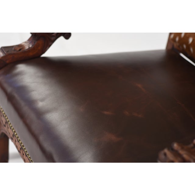 19th Century Gentleman's Library Chair Restored in Axis Deer Hide and Chesterfield Leather For Sale - Image 16 of 17